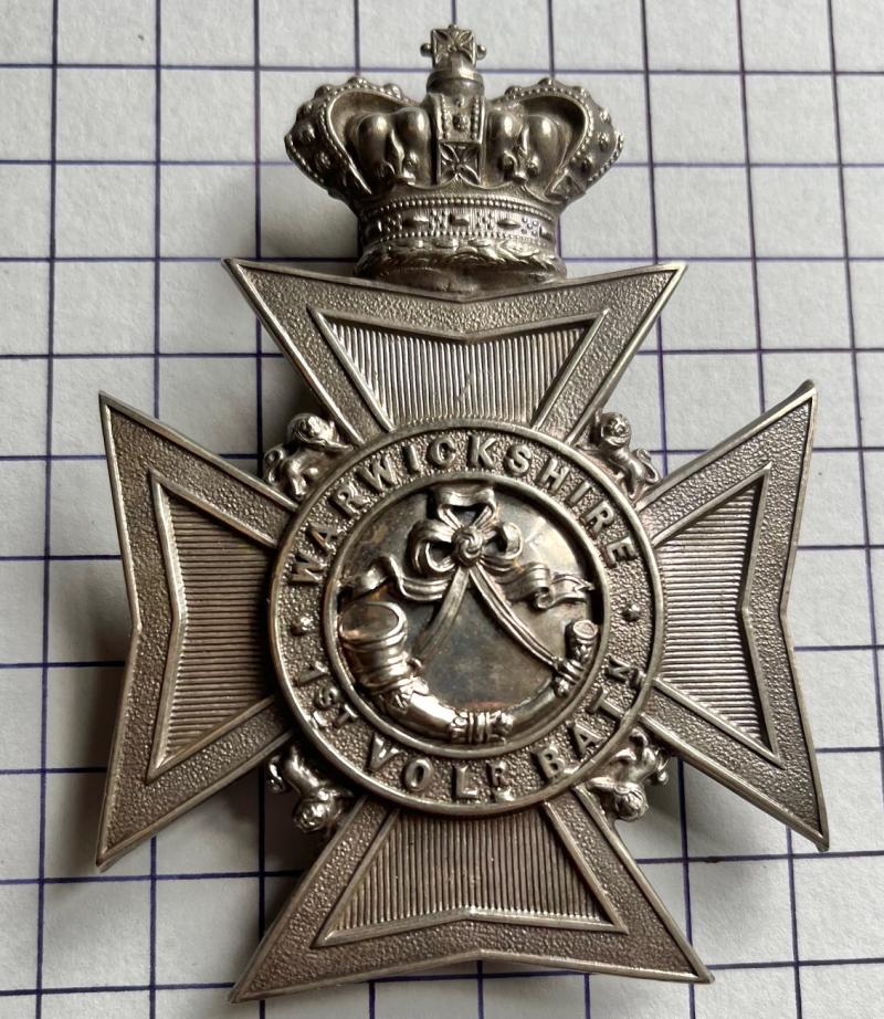 1st Volunteer Battalion Royal Warwickshire Regiment Officer's Silver-Plated Pouch Belt Badge c1883-1902