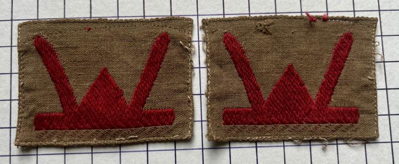 cWW2 Pair of 'Bevo' Embroidered 53rd (Welsh) Division Cloth Formation Badges