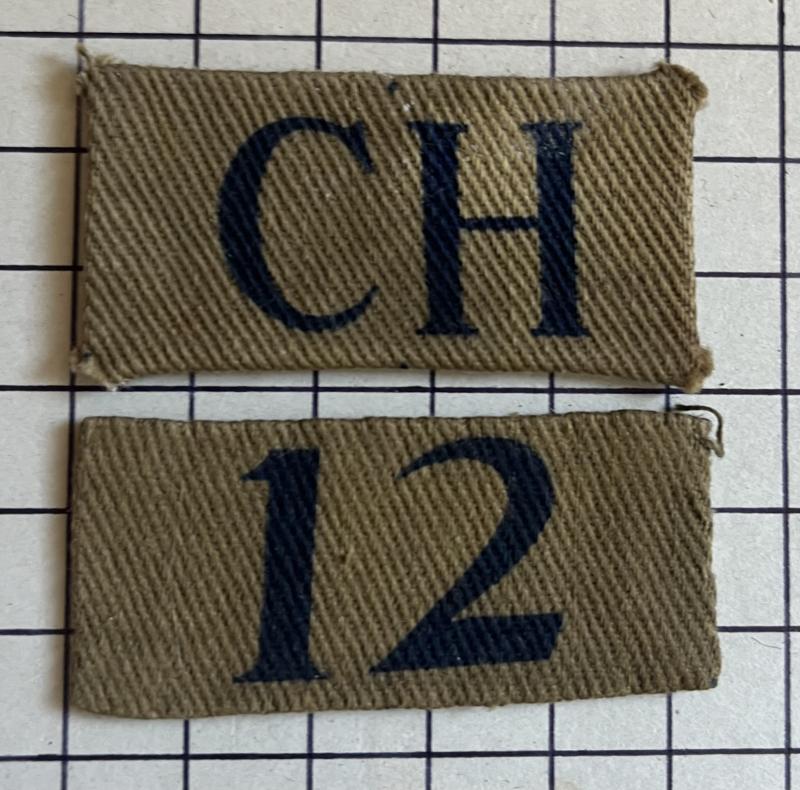 WW2 12th Battalion (Northwich) Home Guard (HG) Cheshire Printed Cloth Shoulder Title Badge Patch