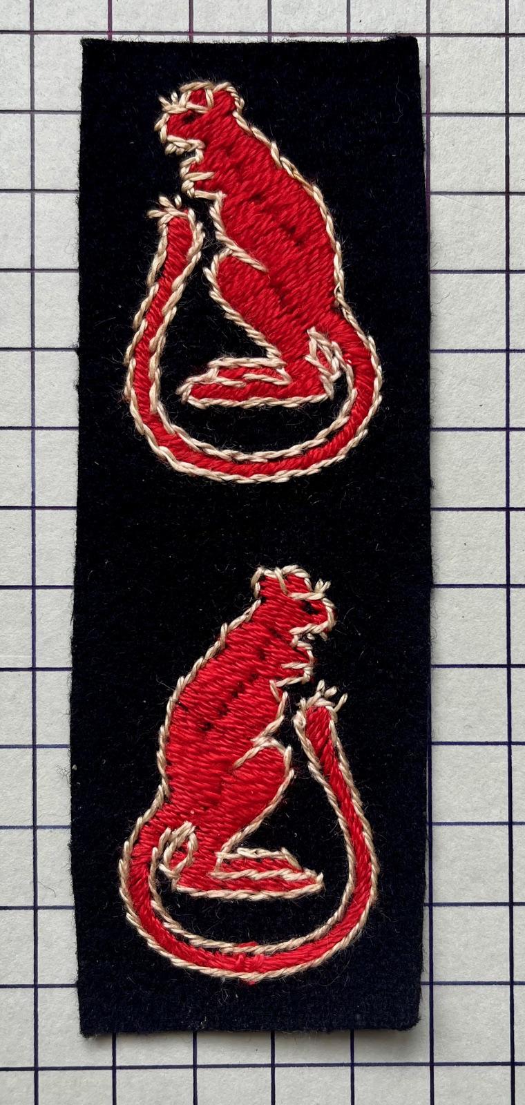 c1944 'Minty' Rare Pair of Early Red 'Desert Rats' 7th Armoured Division Formation Sign Badges