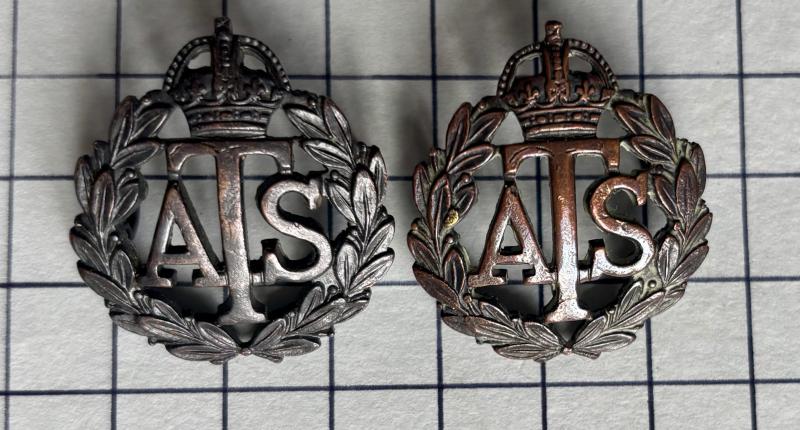 cWW2 Auxiliary Territorial Service (ATS) Officer Service Dress (OSD) Pair of Collar Badges