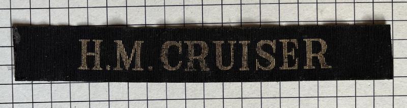 cWW2 Printed 'Economy' His Majesty's Ship (HMS)  H.M. Cruiser Royal Navy (RN) British Badge Cap Tally