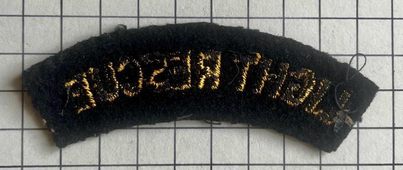 cWW2 Post 1942 Civil Defence (CD) Light Rescue Cloth Shoulder Title Badge