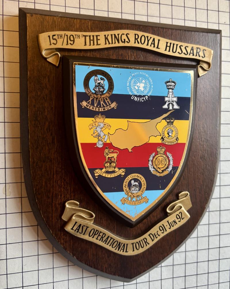 c1990s The 15th/19th The King's Royal Hussars Last Operational Tour United Nations Cyprus Plaque