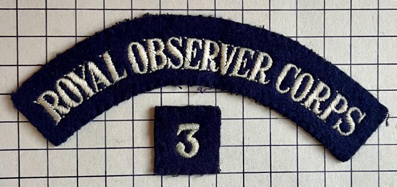 Royal Observer Corps (ROC) Cloth Shoulder Title and Sector Number '3' Oxford