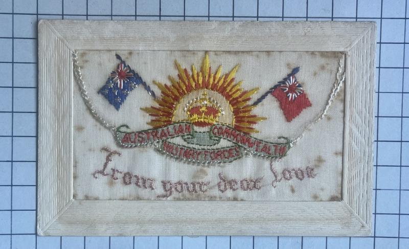 cWW1 Australia Australian Forces Silk Great War Postcard Made in France