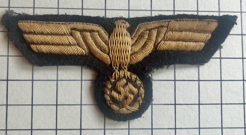 cWW2 German Navy Kriegsmarine Officer’s Bullion Breast Eagle Badge