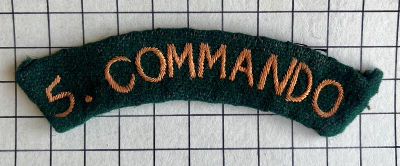 c1943-44 WW2 No. 5 Commando Indian Theatre Made Cloth Shoulder Title Badge