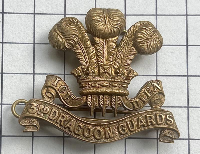 cWW1, 1916-18  All Brass Economy 3rd (Prince of Wales’s) Dragoon Guards Cap Badge