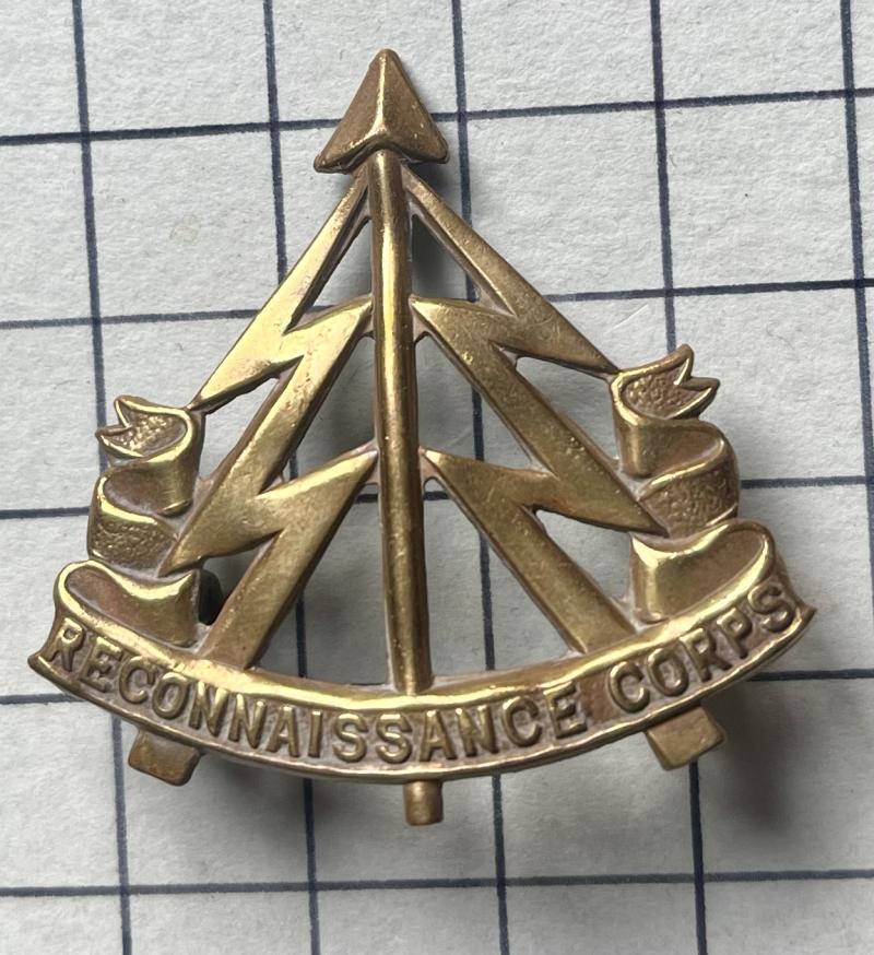 cWW2 Brass Reconnaissance Corps Brass Cap Badge