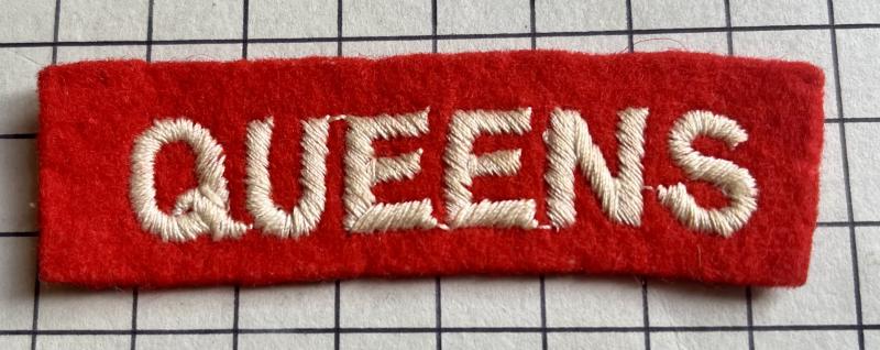 c1943-45 WW2 The Queen's Royal Regiment (West Surrey) Paste Back Cloth Shoulder Title Patch