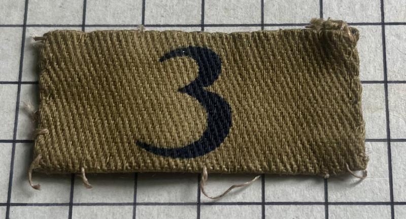 cWW2 Printed Home Guard (HG) Number 3 Numeral Unit Designation Patch Badge Shoulder Title