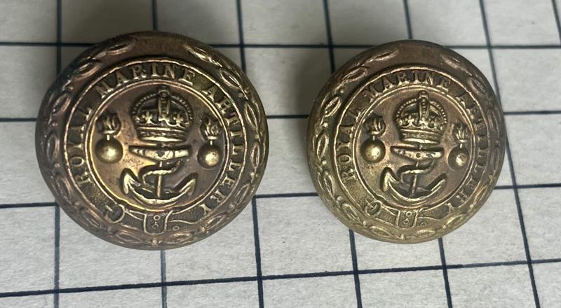 c1902-23 WW1 Royal Marines Artillery (RMA) Large Buttons x 2 Firmin
