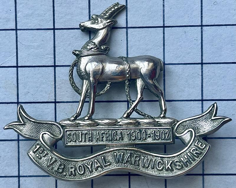 c1903-1908, 1st Volunteer Battalion (VB) Royal Warwickshire Regiment White Metal Edwardian era Cap Badge
