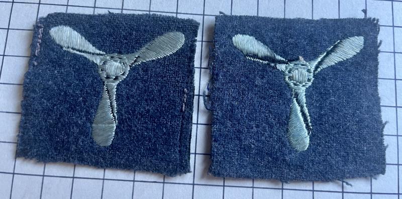 c1950s Royal Air Force (RAF) Senior Aircraftman (SAC) Cloth Rank Badges