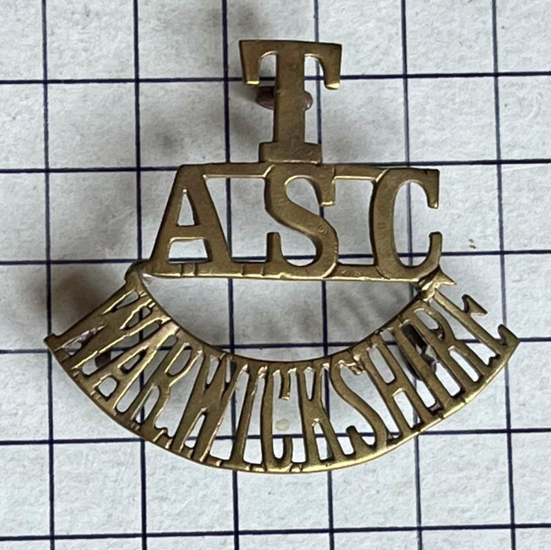 cWW1 British Territorial Army Service Corps T/ASC/WARWICKSHIRE Brass Shoulder Title Badge