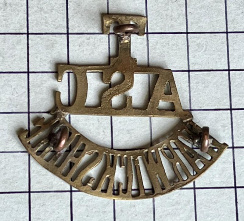 cWW1 British Territorial Army Service Corps T/ASC/WARWICKSHIRE Brass Shoulder Title Badge