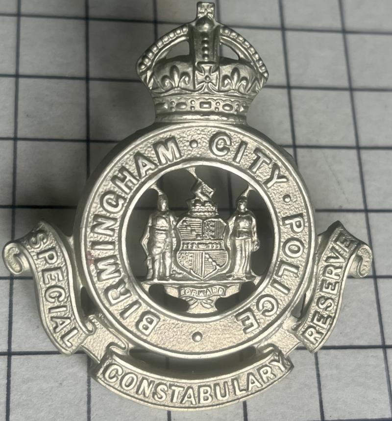 Pre-1953 Birmingham City Police Special Constabulary Reserve White Metal Cap Badge