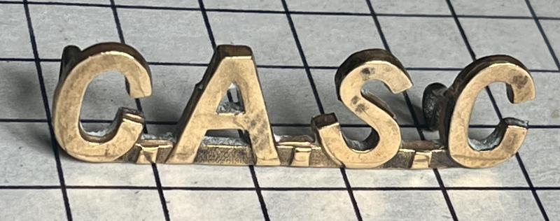 cWW1 Canadian Army Service Corps (CASC) Brass Shoulder Title Badge Caron Makers CEF