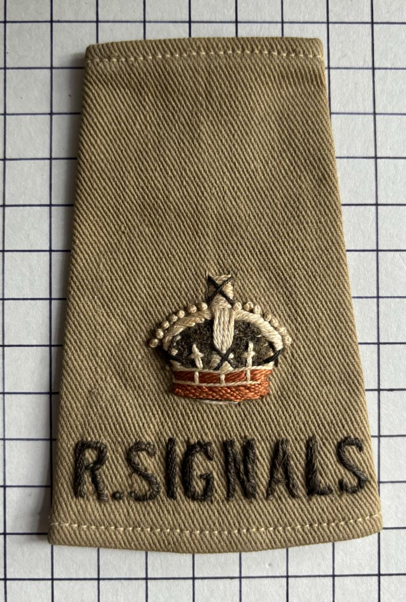 cWW2 Royal Signals Tropical Shoulder Title Major Officer's Rank Slide Slip-On Patch