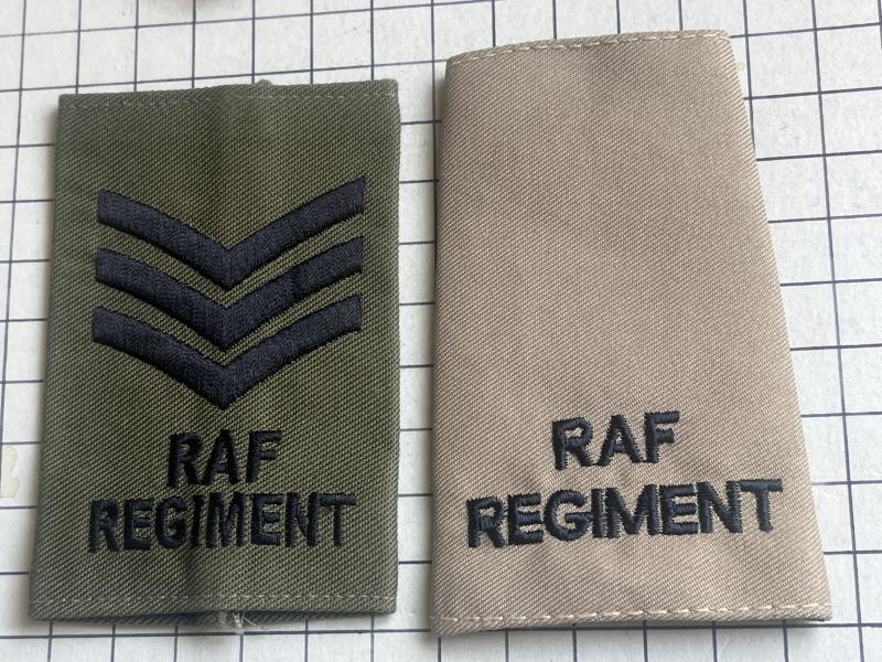 Royal Air Force (RAF) Regiment Sergeant Shoulder Title Slip-On Rank Slide Patch Badge