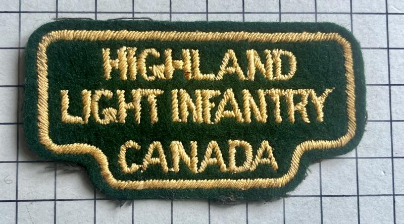 cWW2 Canadian Highland Light Infantry Canada Cloth Shoulder Title Badge D-Day