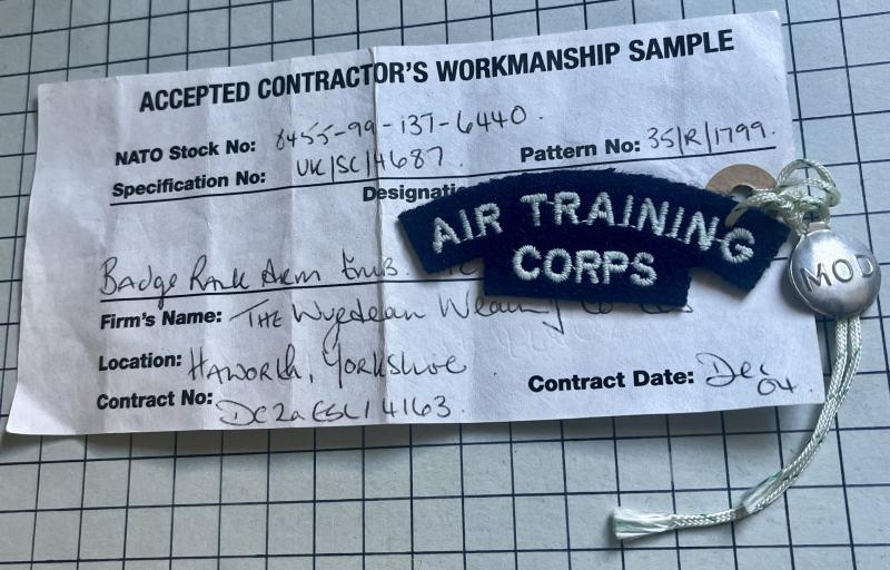2005 Air Training Corps (ATC) Cloth Shoulder Title Badge Sealed Pattern Card