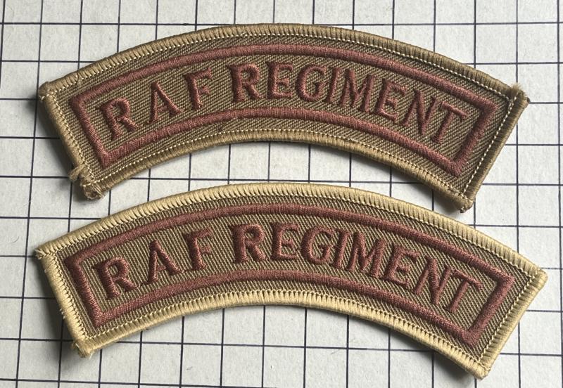 Pre-2013 Desert Pattern 2 x Variations Royal Air Force (RAF) Regiment Shoulder Title Badges