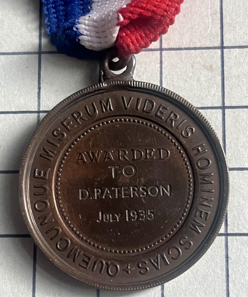 c1935 Bronze Medal Royal Life Saving Society (RLSS) to D. PATERSON