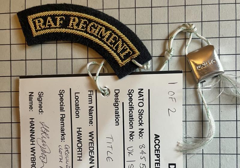 2015 Dated Royal Air Force (RAF) Regiment Ceremonial Shoulder Title Badge