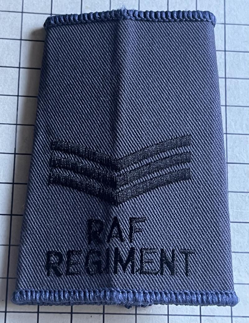 Royal Air Force (RAF) Regiment Sergeant (Sgt) Rank Slide Slip-On Badge
