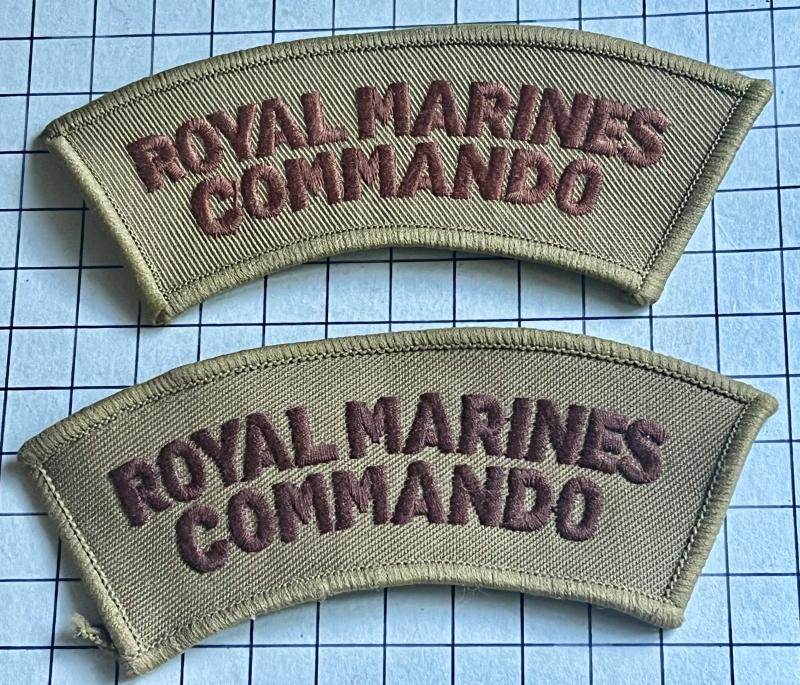 Pre- 2013 Desert Royal Marines (RM) Commando Cloth Shoulder Title Badges