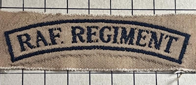 Royal Air Force (RAF) Regiment Tropical Stone Cloth Shoulder Title Badge