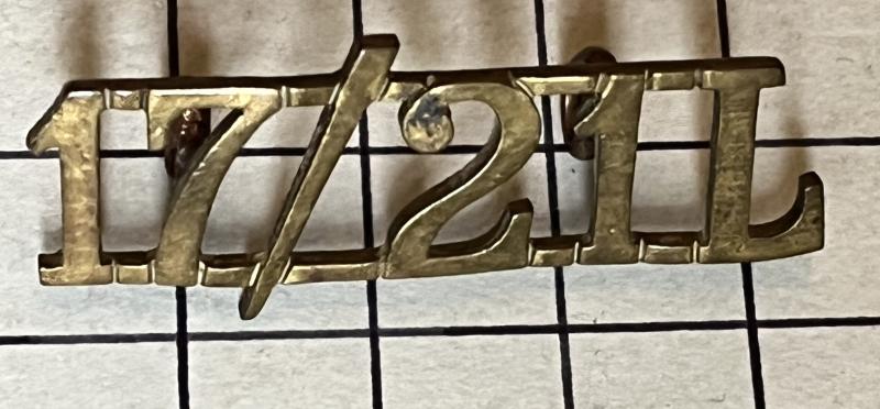 Post 1922 17th / 21st Lancers Officer Pattern Small Brass Shoulder Title Badge