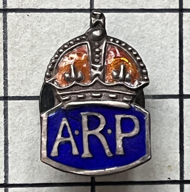 cWW2 Miniature Sterling Silver Air Raid Precautions (ARP) Button-Hole Badge Home Front