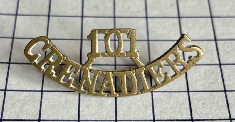 c1903-1922 101st Grenadiers Regiment Indian Army Brass Shoulder Title