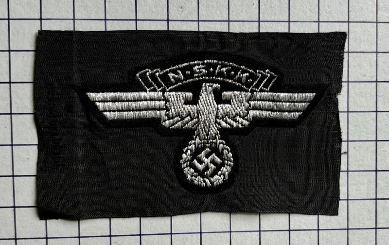 cWW2 Nationalsozialistisches Kraftfahrkorps (NSKK) Paramilitary Sleeve Eagle 'Bevo' Cloth Badge