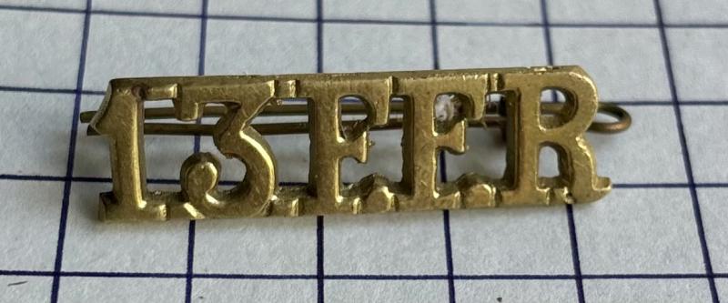 c1922-45 13th Frontier Force Rifles (FFR) British Indian Army Brass Metal Shoulder Title Badge