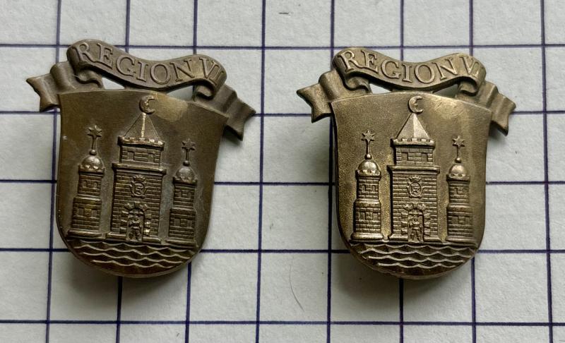 Belgium 6th Region Army National Home Guard Pair of Collar Badges