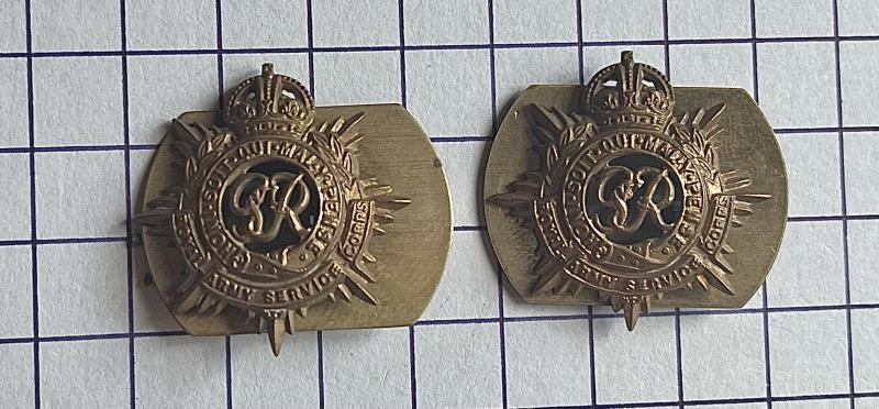 c1936-52 Scarce 'Single Lug' Pair of Royal Army Service Corps (RASC) Other Ranks Collar Badges