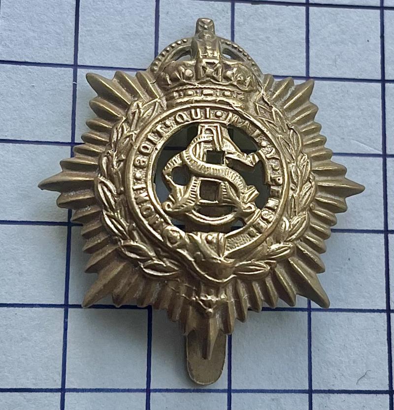 cWW1 Army Service Corps (ASC) F E Woodward Maker Marked Cap Badge