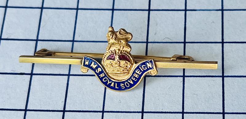 HMS Royal Sovereign WW1 WW2 Royal Navy Tie Pin Sweetheart Badge