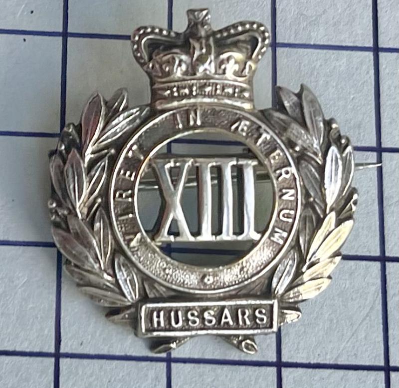 Victorian 13th Hussars Silver Sweetheart / Converted Collar Badge