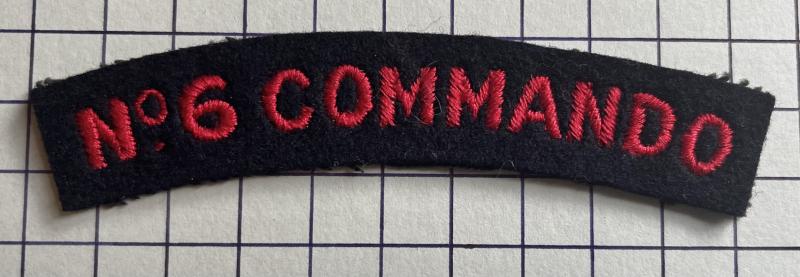 Number 6 Commando WW2 Cloth Shoulder Title Badge