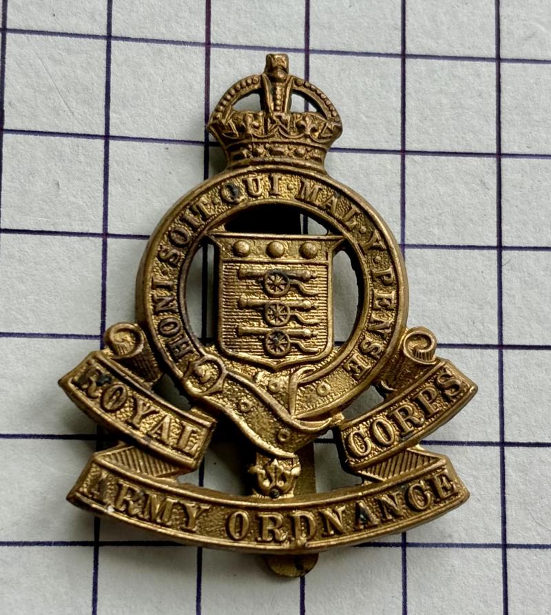 c1919-47 Royal Army Ordnance Corps (RAOC) Brass Cap Badge