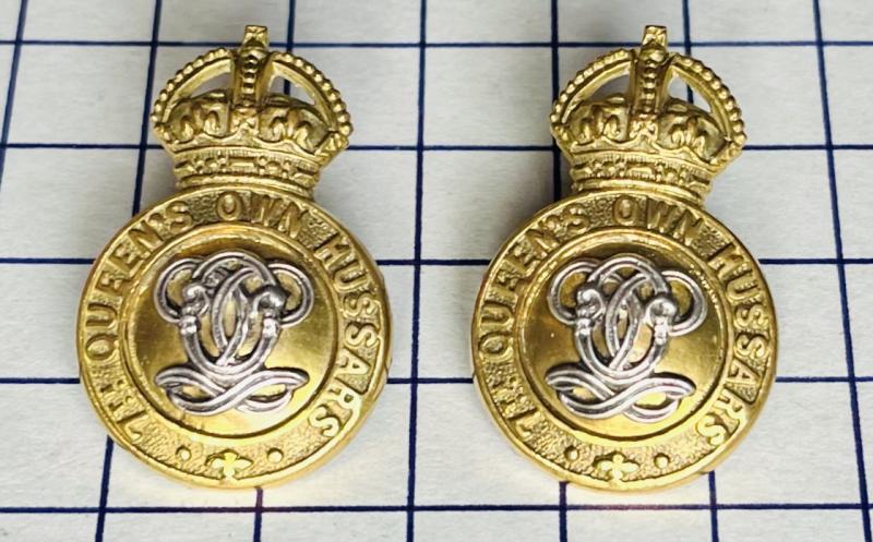 Pre-1952 Pair of 7th Queen's Own Hussars (QOH) Officer's Collar Badges