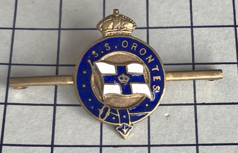 c1929-52 SS Orontes Ship Shipping Orient Line (P&O) WW2 Troopship and Cricket Australian 'Bodyline' Tour 1932 Enamel Pin Badge