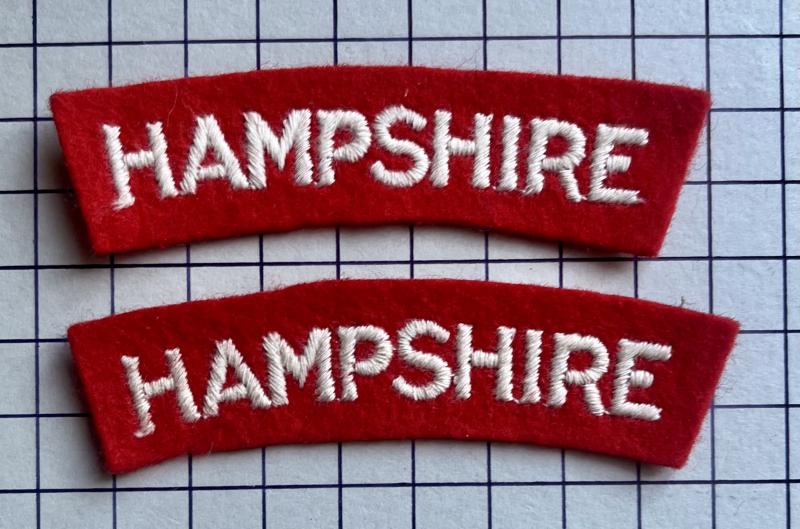 cWW2 Pair of Hampshire Regiment Paste Backed Shoulder Title Badges