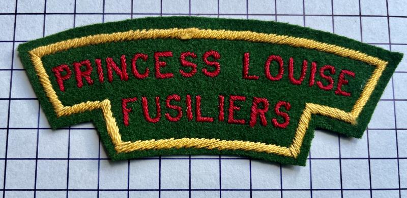 cWW2 Canadian Princess Louise Fusiliers British Made Cloth Shoulder Title