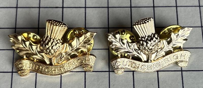 Pair of Royal Regiment of Scotland (RRS) Cuidich 'n Righ Thistle 'New Metal' Other Rank's' Collar Badges